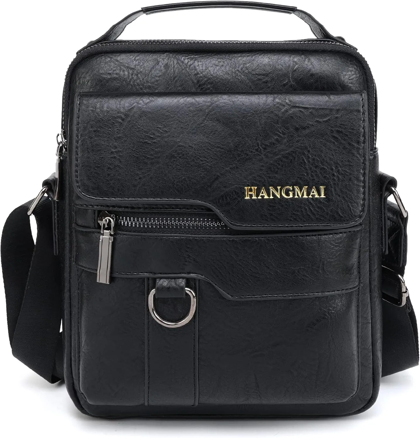 WEIXIER Small Shoulder Bags for Men Leather Crossbody Messenger Man Purse Travel Handbag Satchel for iPad 9.7" Work Office Business Black