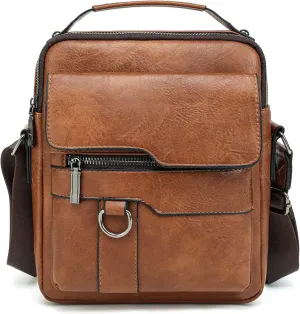 WEIXIER Small Shoulder Bags for Mens Leather Crossbody Messenger Handbags Man Purse Satchel Travel Bag for Office Business Brown