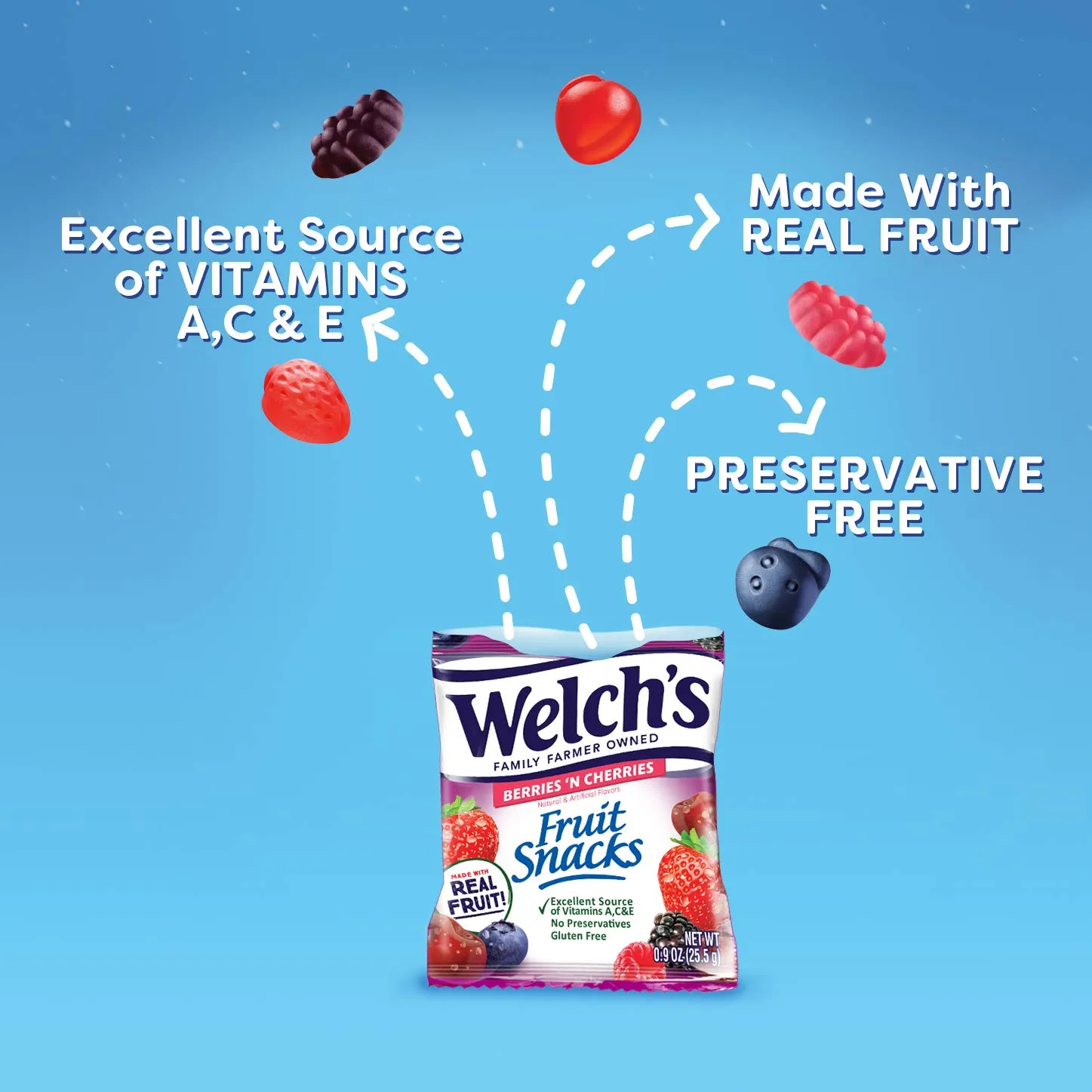 Welch's Fruit Snacks, Berries 'n Cherries, Great for School Lunches, Bulk Pack, Individual Single Serve Bags, 1.55 oz (Pack of 144)