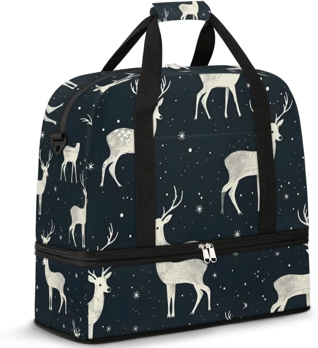 White Elk in Winter Travel Duffel Bag for Women Men Weekender Overnight Bag with Shoe Compartment Foldable Sports Gym Luggage Bag