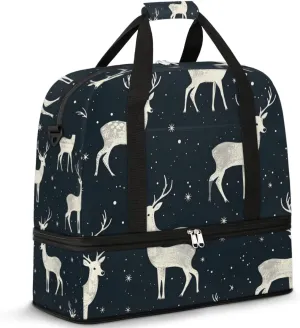 White Elk in Winter Travel Duffel Bag for Women Men Weekender Overnight Bag with Shoe Compartment Foldable Sports Gym Luggage Bag