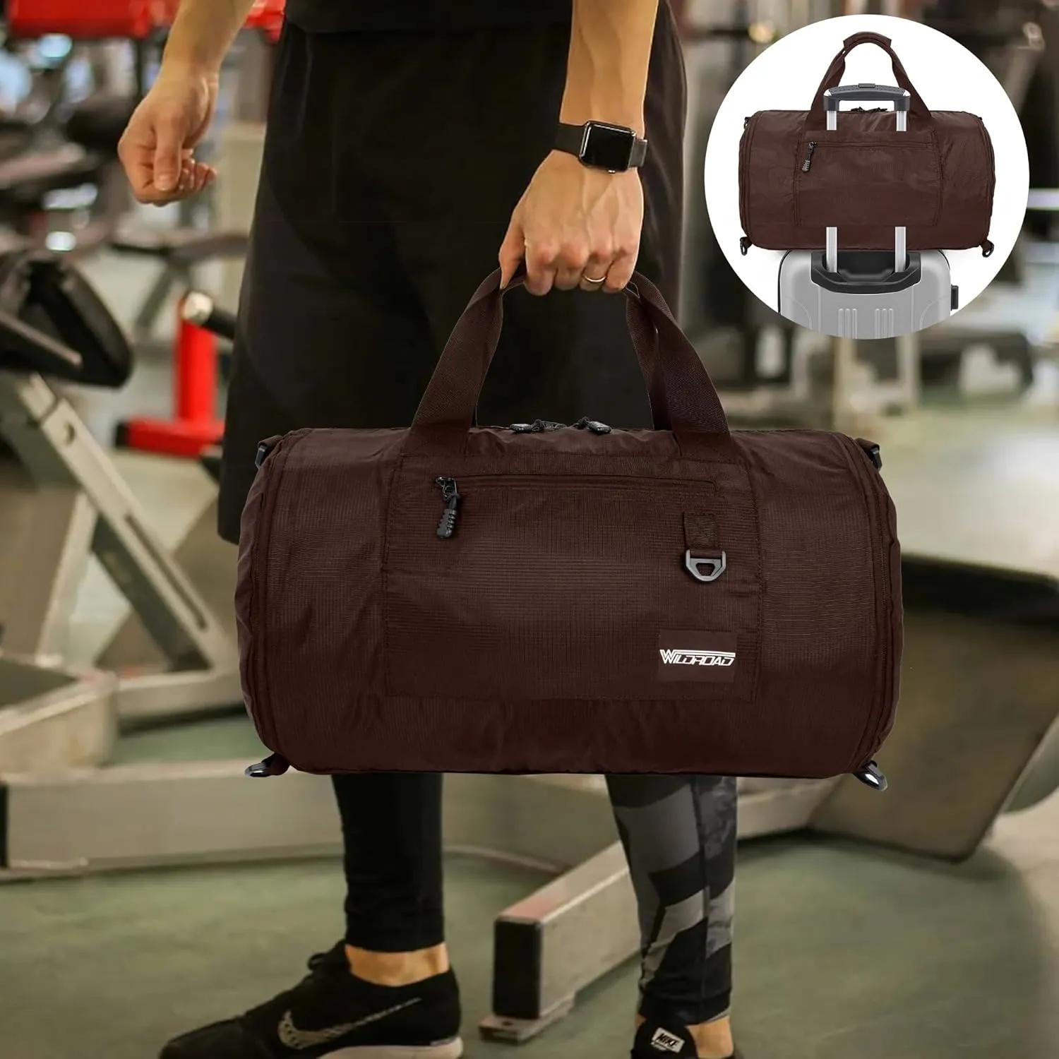 Wildroad Travel Bags for Men, Gym Bag & Duffle Bag for Travel, Carry on Duffel Bag 3 IN 1 Expandable Overnight Weekender Bag (Coffee, Large-50L  Gym Bag)