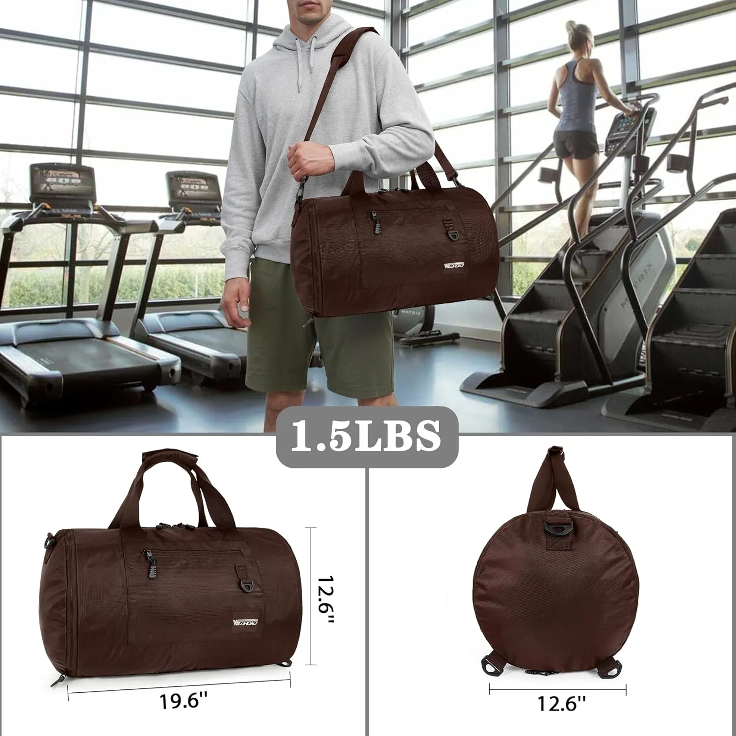 Wildroad Travel Bags for Men, Gym Bag & Duffle Bag for Travel, Carry on Duffel Bag 3 IN 1 Expandable Overnight Weekender Bag (Coffee, Large-50L  Gym Bag)