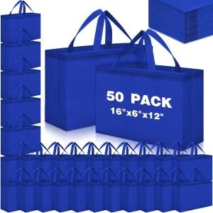Windyun 50 Pieces Reusable Tote Bags Bulk Non Woven Grocery Tote with Handles Reusable Shopping Bags for Party