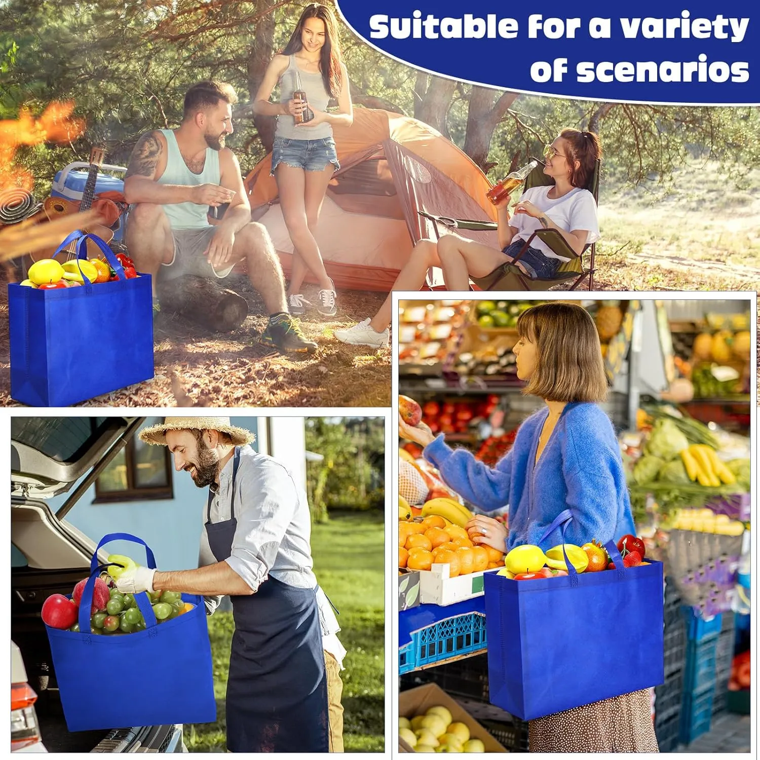Windyun 50 Pieces Reusable Tote Bags Bulk Non Woven Grocery Tote with Handles Reusable Shopping Bags for Party