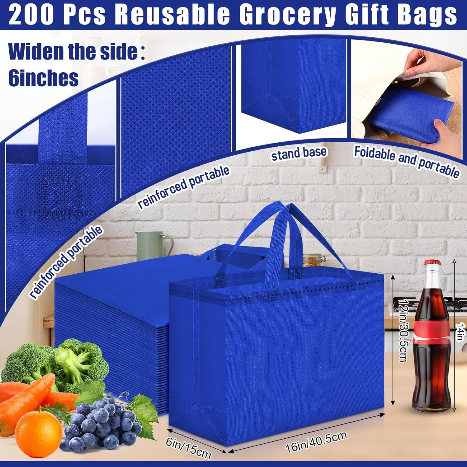 Windyun 50 Pieces Reusable Tote Bags Bulk Non Woven Grocery Tote with Handles Reusable Shopping Bags for Party