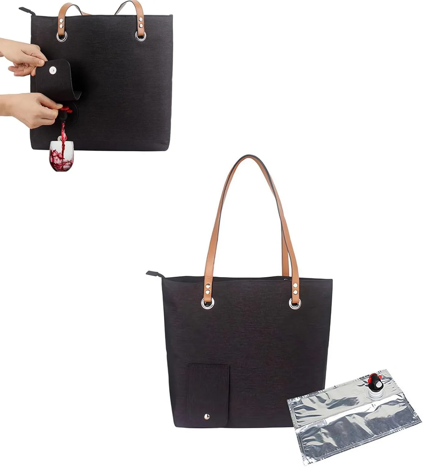 Wine Tote with Drink Dispenser,Insulated Large Wine Carrying Carrier Set with Wine Bladder,Portable Wine Dispensing Tote,Tote Shoulder Bag for Beach, Travel, Picnic, Camping,Christmas