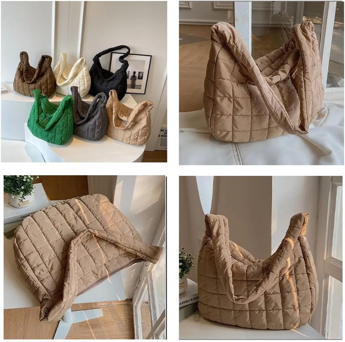 Woman Cozy Crossbody Handbag Fashion Warm Lightweight Bag with Zip Aesthetic Padded Puffy Cotton Sling Bag