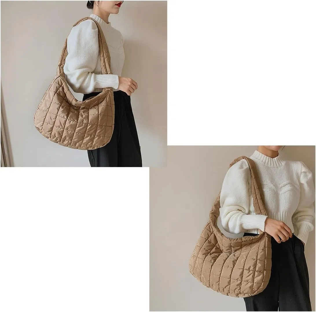 Woman Cozy Crossbody Handbag Fashion Warm Lightweight Bag with Zip Aesthetic Padded Puffy Cotton Sling Bag