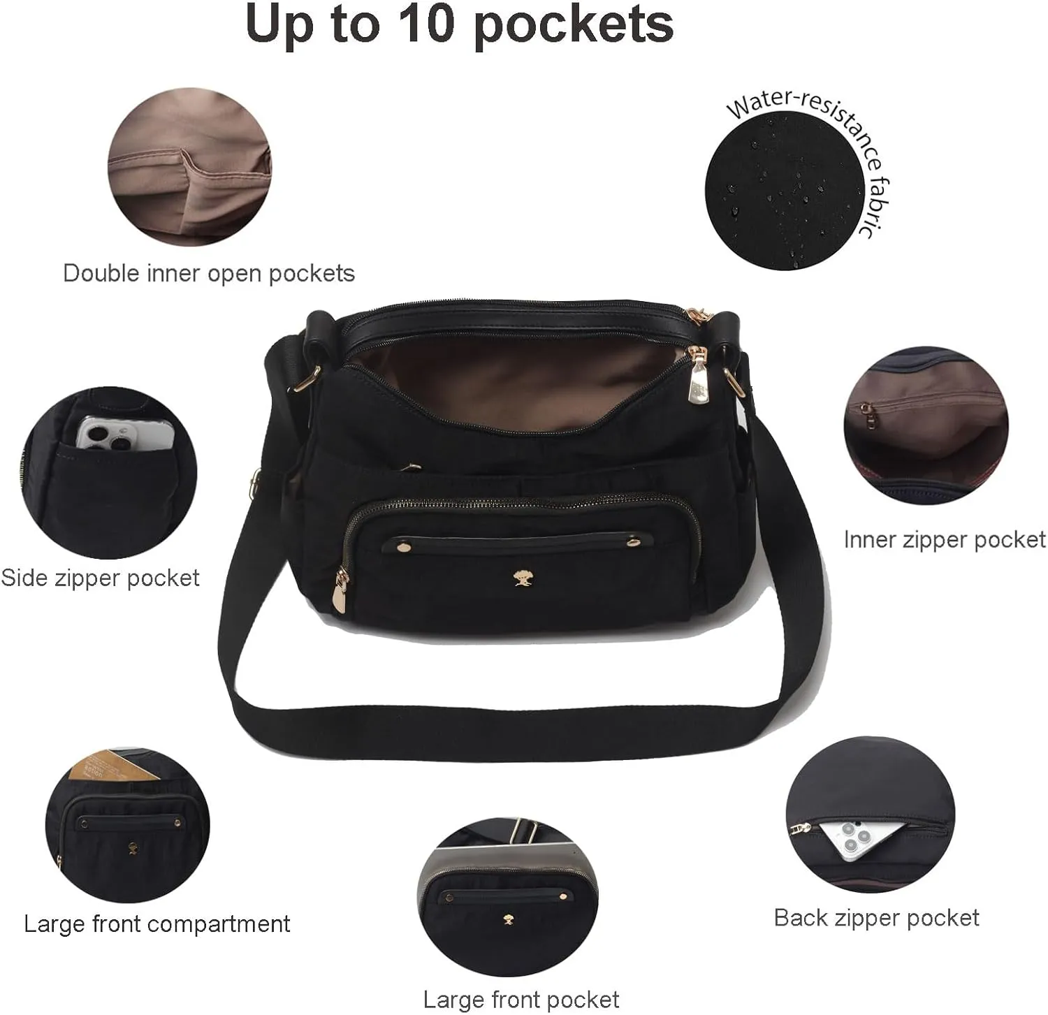 Women Crossbody Bag Shoulder Handbag Multiple Pockets Bag Ladies Messenger Bag Purse Fashion Tote