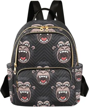 Women Mini Backpack Purse Bag Lightweight Casual Daily Travel Backpack Angry Chibi Cartoon Gorillas Shouting Into The Void Background Pattern Back Pack Fashion Multipurpose Shoulder Bag