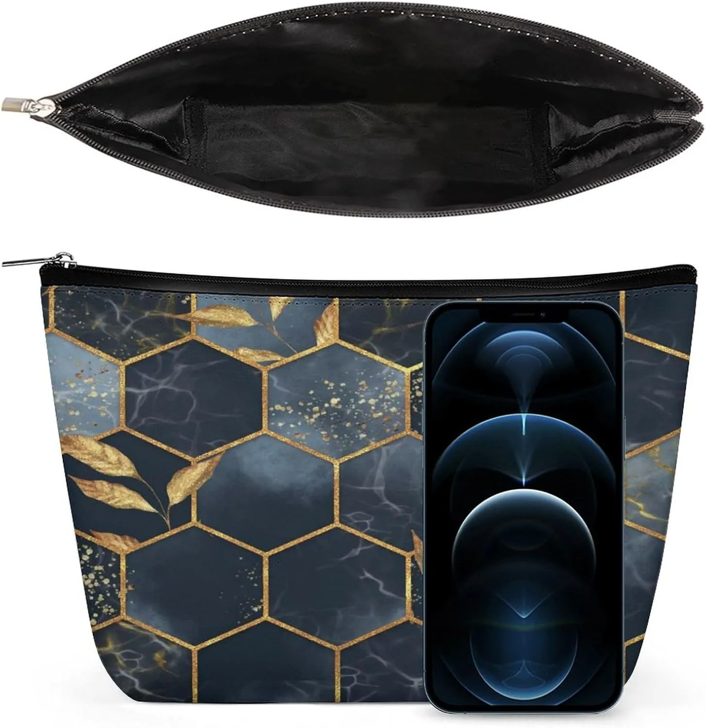Women PU Leather Cosmetic Bag, Toiletry Storage 6.8x5.9x2.3 in Zipper Pouch Handbag Makeup Case Purse Holder Organizer