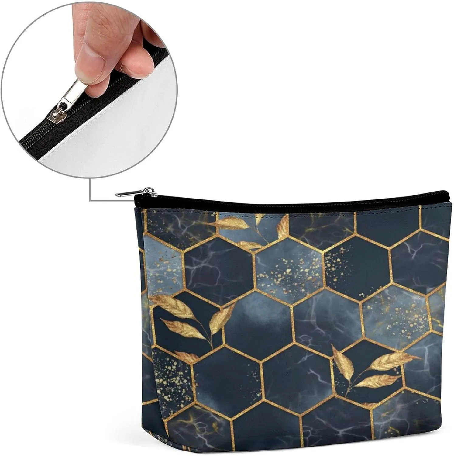 Women PU Leather Cosmetic Bag, Toiletry Storage 6.8x5.9x2.3 in Zipper Pouch Handbag Makeup Case Purse Holder Organizer