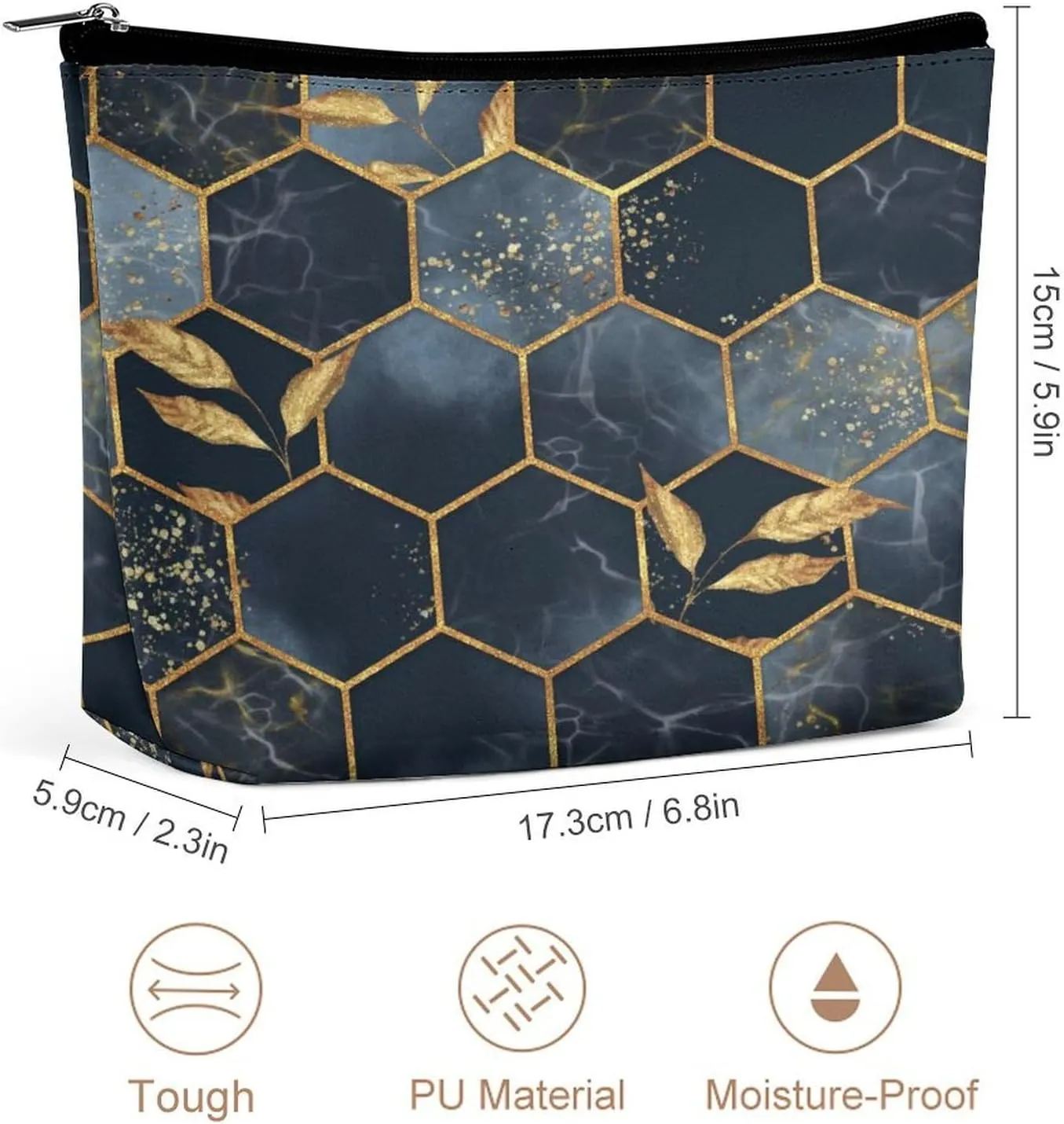 Women PU Leather Cosmetic Bag, Toiletry Storage 6.8x5.9x2.3 in Zipper Pouch Handbag Makeup Case Purse Holder Organizer