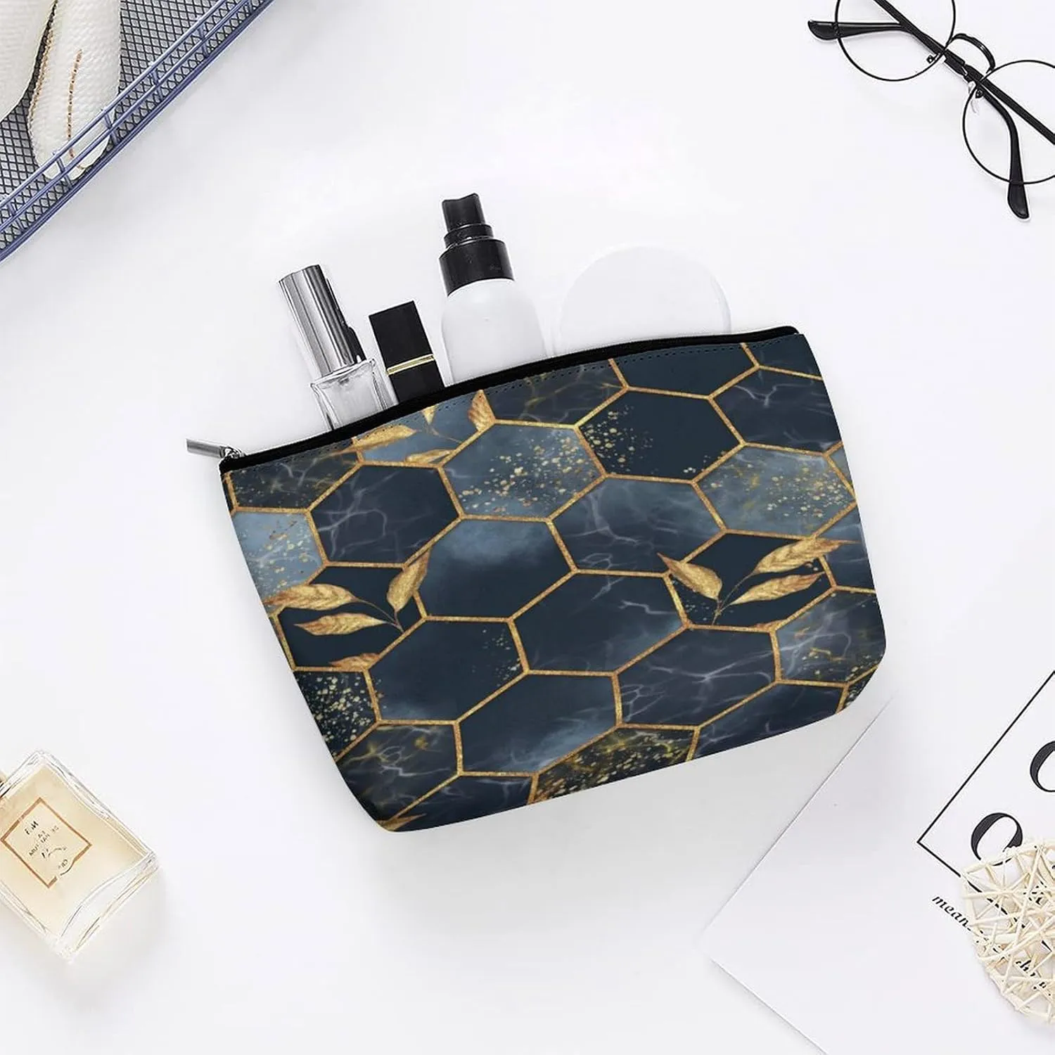 Women PU Leather Cosmetic Bag, Toiletry Storage 6.8x5.9x2.3 in Zipper Pouch Handbag Makeup Case Purse Holder Organizer