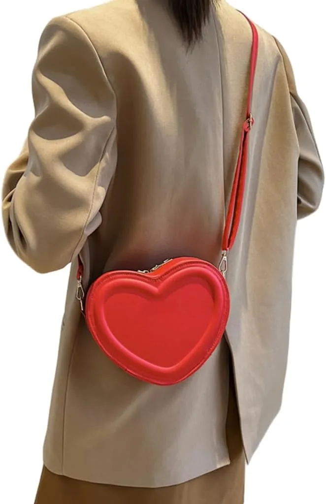 Women PU Leather Heart Shape Messenger Bag - Cute Change Purse, Fashion Shoulder Handbag, Small Crossbody