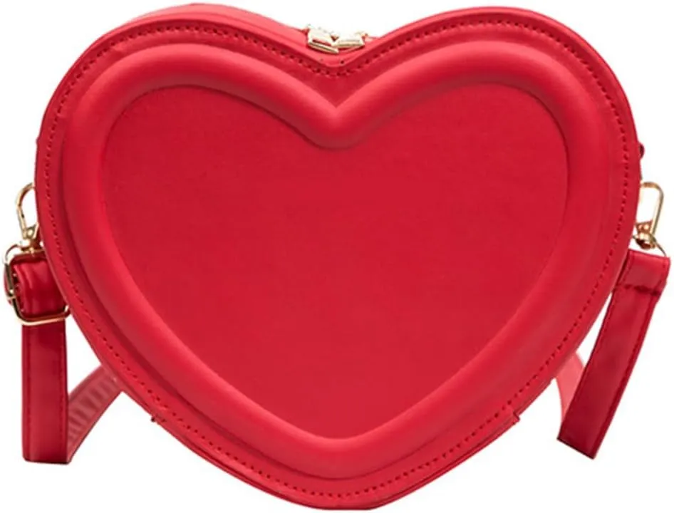Women PU Leather Heart Shape Messenger Bag - Cute Change Purse, Fashion Shoulder Handbag, Small Crossbody