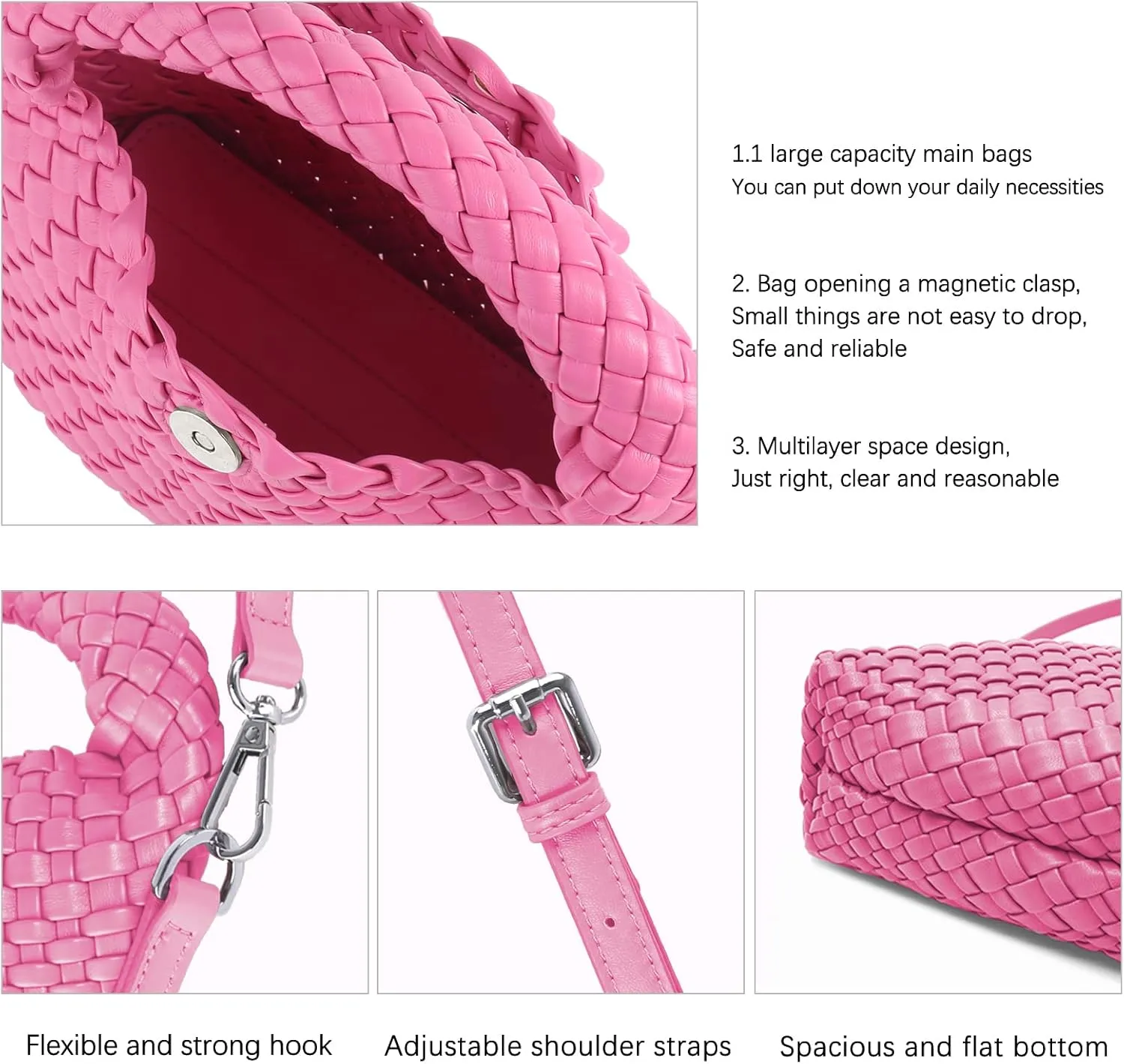 Women Woven Handbags with Detachable Strap Tote Small Crossbody Bag Hand Shoulder Bag Purses Cassual Top Handle Bags