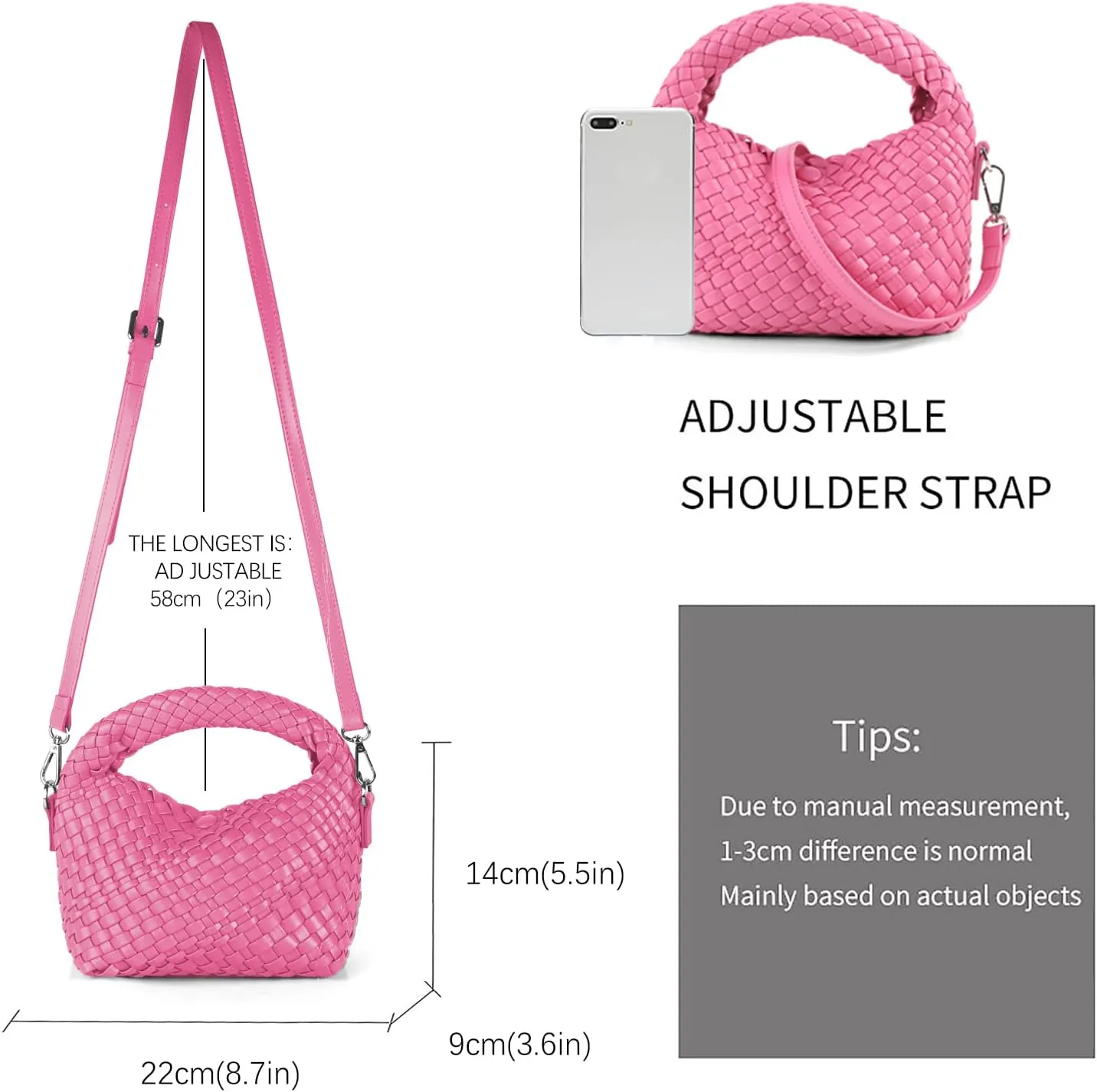Women Woven Handbags with Detachable Strap Tote Small Crossbody Bag Hand Shoulder Bag Purses Cassual Top Handle Bags