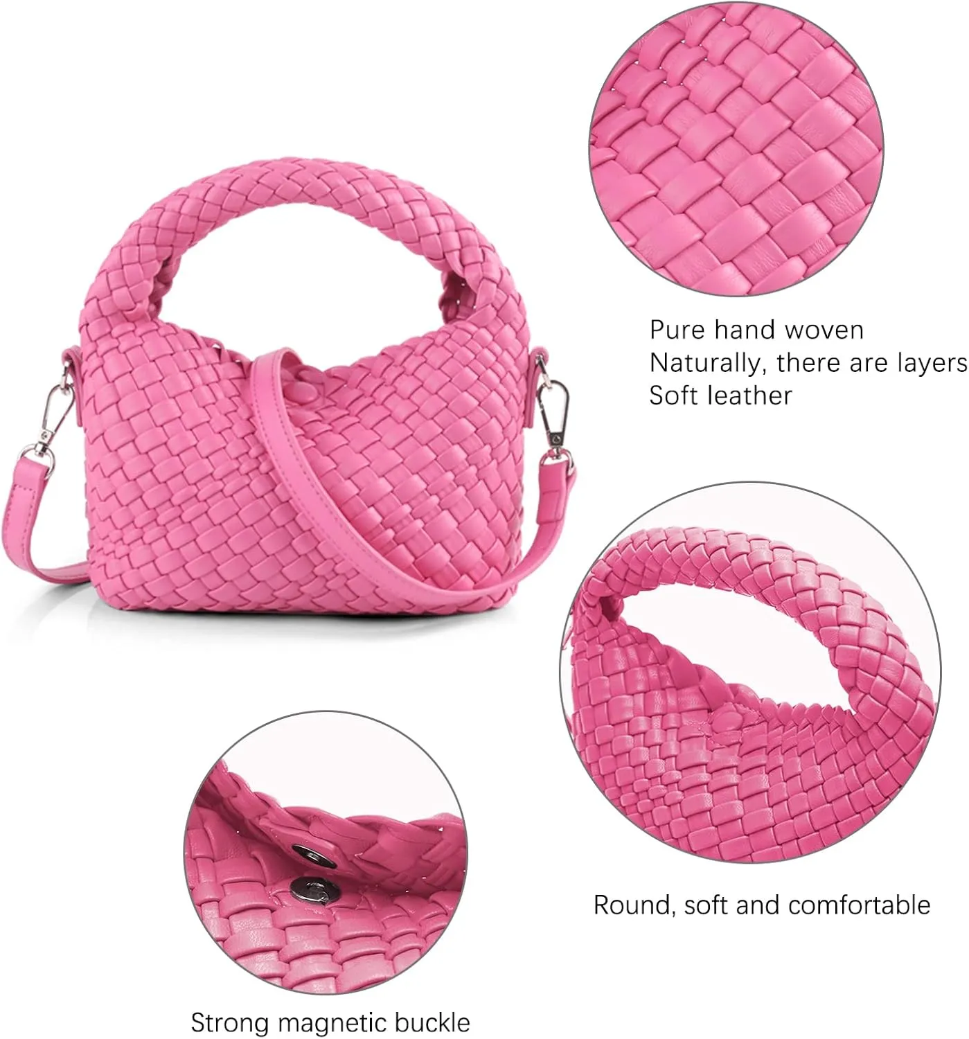 Women Woven Handbags with Detachable Strap Tote Small Crossbody Bag Hand Shoulder Bag Purses Cassual Top Handle Bags