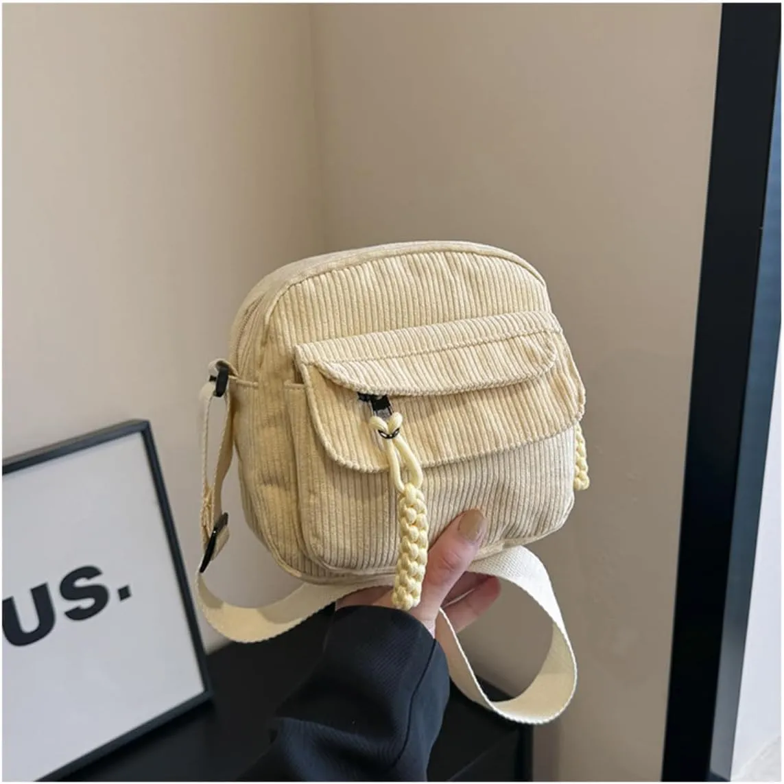 Women's Crossbody Bag Cute Corduroy Shoulder Bag Fashion Aesthetic Small Wallet Bag Adjustable Strap