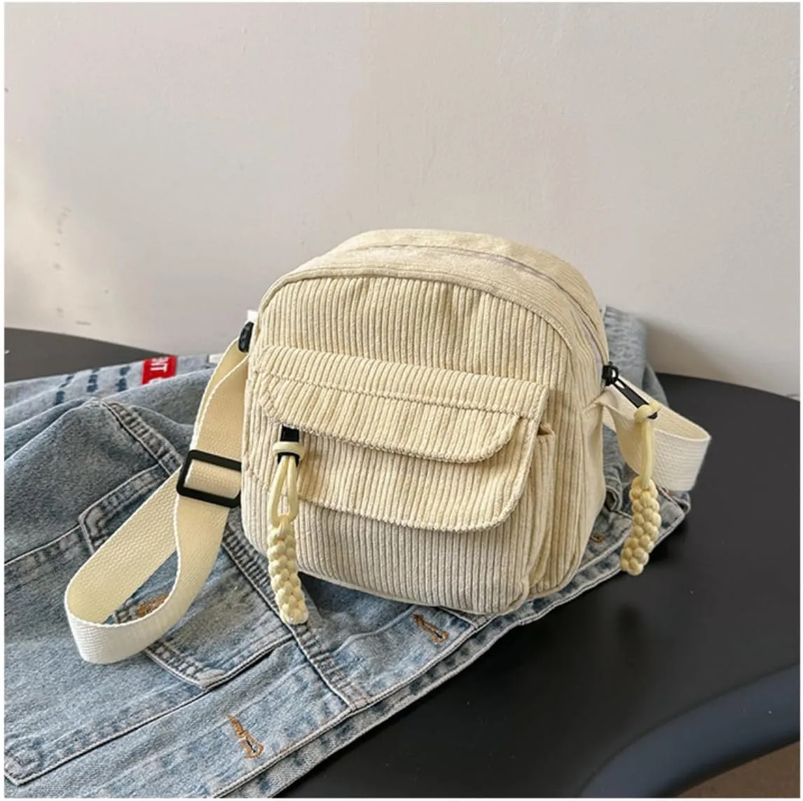 Women's Crossbody Bag Cute Corduroy Shoulder Bag Fashion Aesthetic Small Wallet Bag Adjustable Strap
