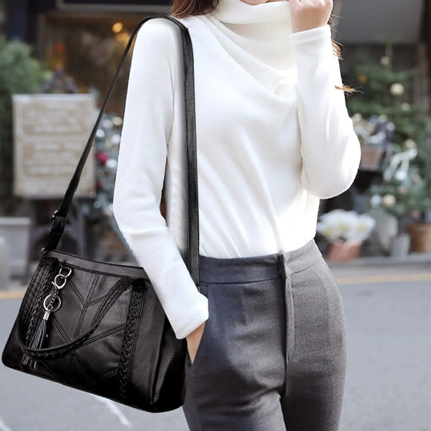 Womens Handbags Retro PU Leather Fashion Tote Bag Purse Top Handle Satchel Roomy Crossbody Shoulder Bags Messenger Bag