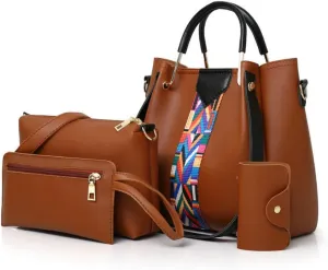 Women's PU Four-piece Set Bag Fashion Shoulder Portable Messenger Ribbon Handbag