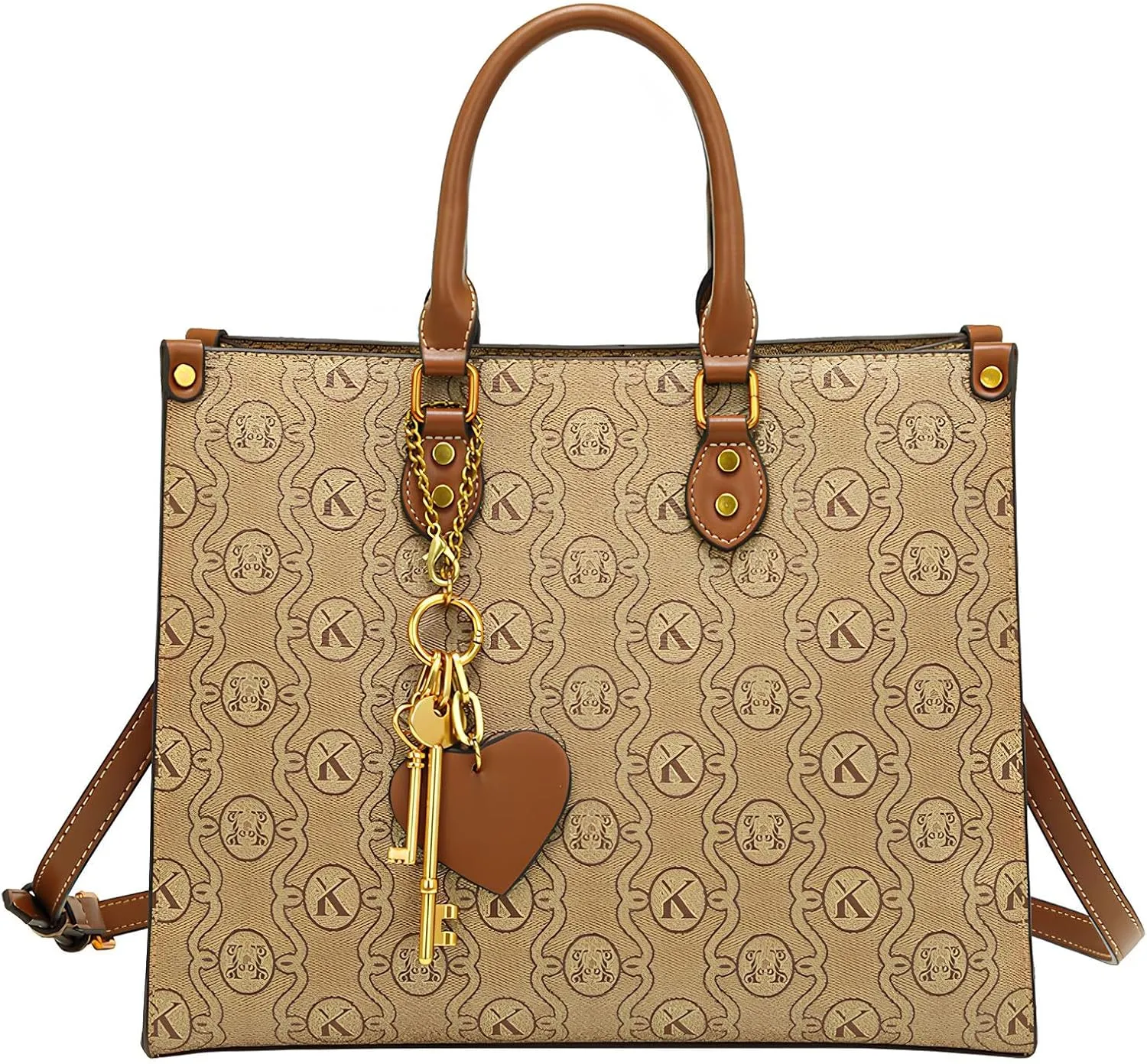 Women's Tote Bag Elegant Multi-Pocket Handbag with Heart Pendant, Spacious & Stylish for Work, Travel & Daily Use
