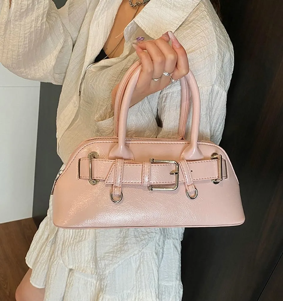 Women's Y2k Purse Buckle Belt Leather Tote Handbag Trendy Top Handle Shoulder Bag Satchel Underarm Crossbody Purses