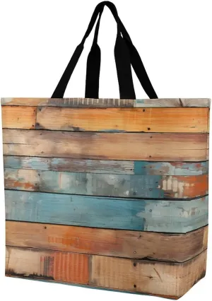 Wood Shoulder Bag Large Capacity Shopping Bag Washable Grocery Bag Handbag for Women Men