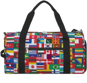 World Flag Large Gym Bag Duffel Bags Waterproof Sports Luggage with Shoes Compartment for Travel Overnight