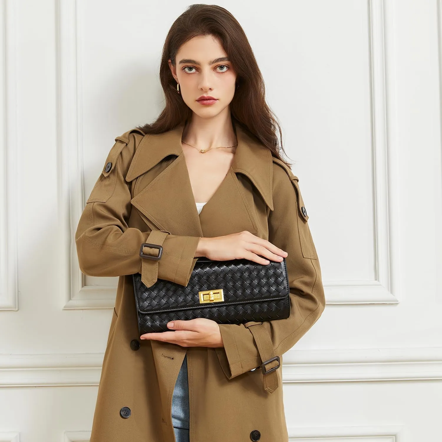Woven Clutch Purse for Women Fashion Small Square Handbag Vintage Premium Bag PU Leather Handmade Bag