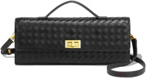 Woven Clutch Purse for Women Fashion Small Square Handbag Vintage Premium Bag PU Leather Handmade Bag