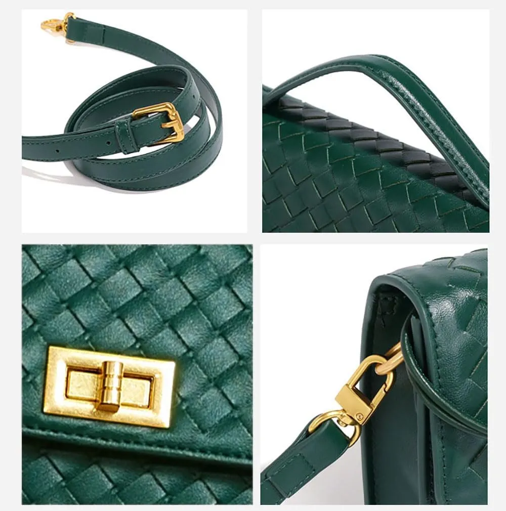 Woven Clutch Purse for Women Fashion Small Square Handbag Vintage Premium Bag PU Leather Handmade Bag