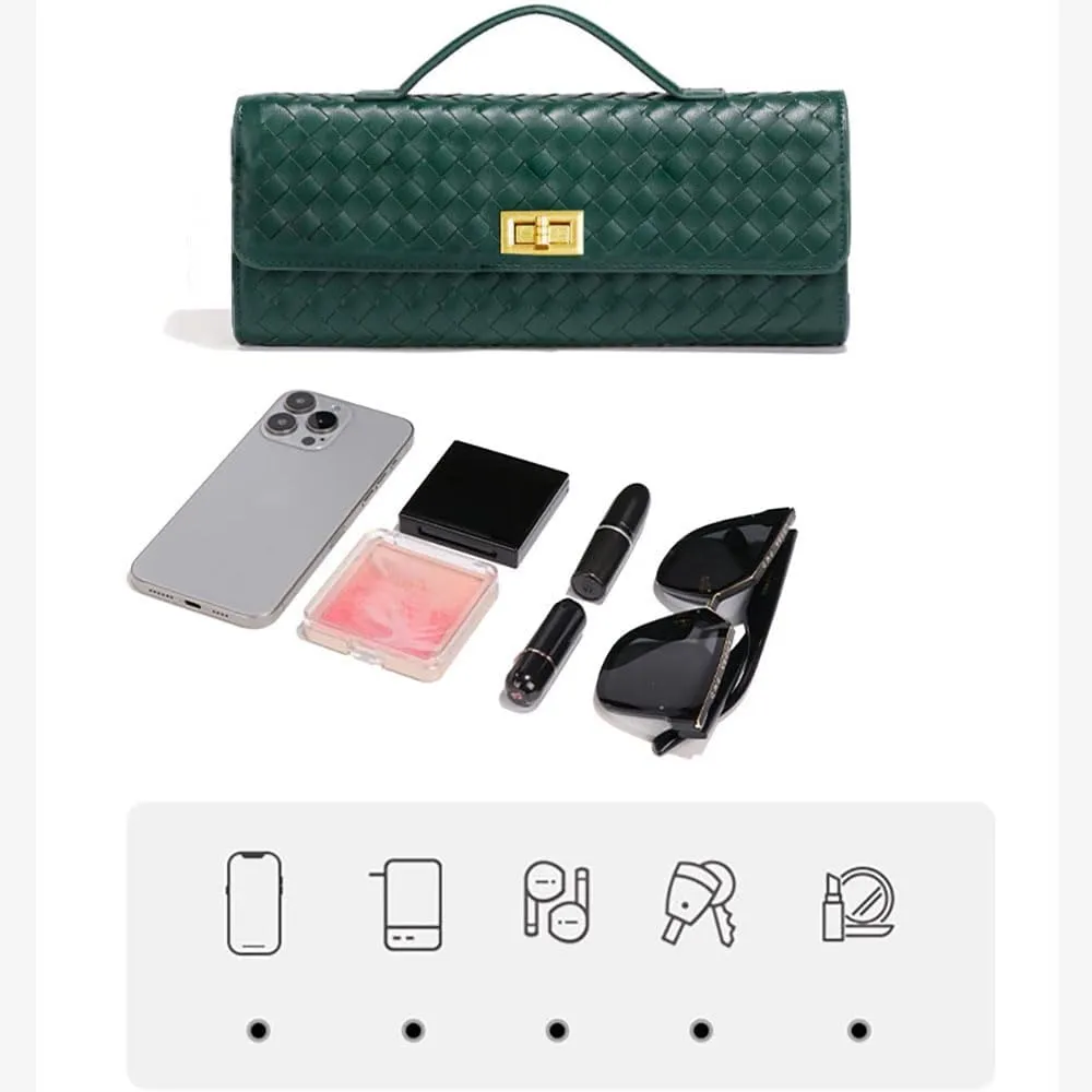Woven Clutch Purse for Women Fashion Small Square Handbag Vintage Premium Bag PU Leather Handmade Bag