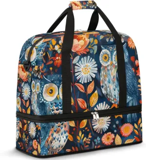 WOwl Flower Watercolor Travel Duffel Bag for Women Men Weekender Overnight Bag with Shoe Compartment Foldable Sports Gym Luggage Bag