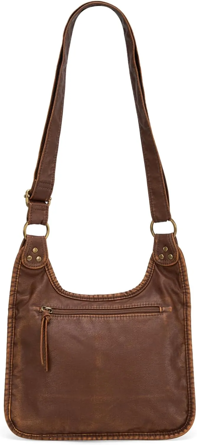 Wrangler Crossbody Bag for Women Small Soft Washed Leather Multi Pocket Shoulder Purses