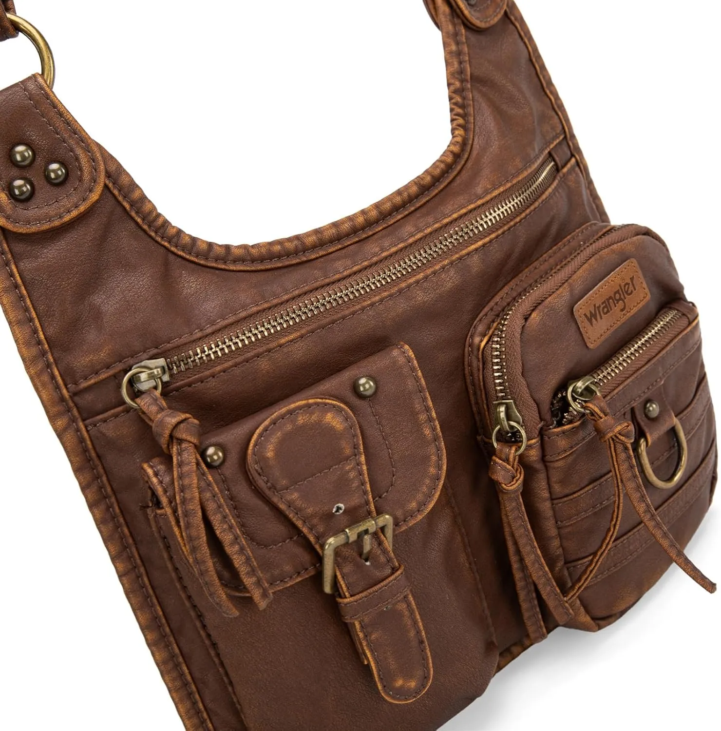 Wrangler Crossbody Bag for Women Small Soft Washed Leather Multi Pocket Shoulder Purses