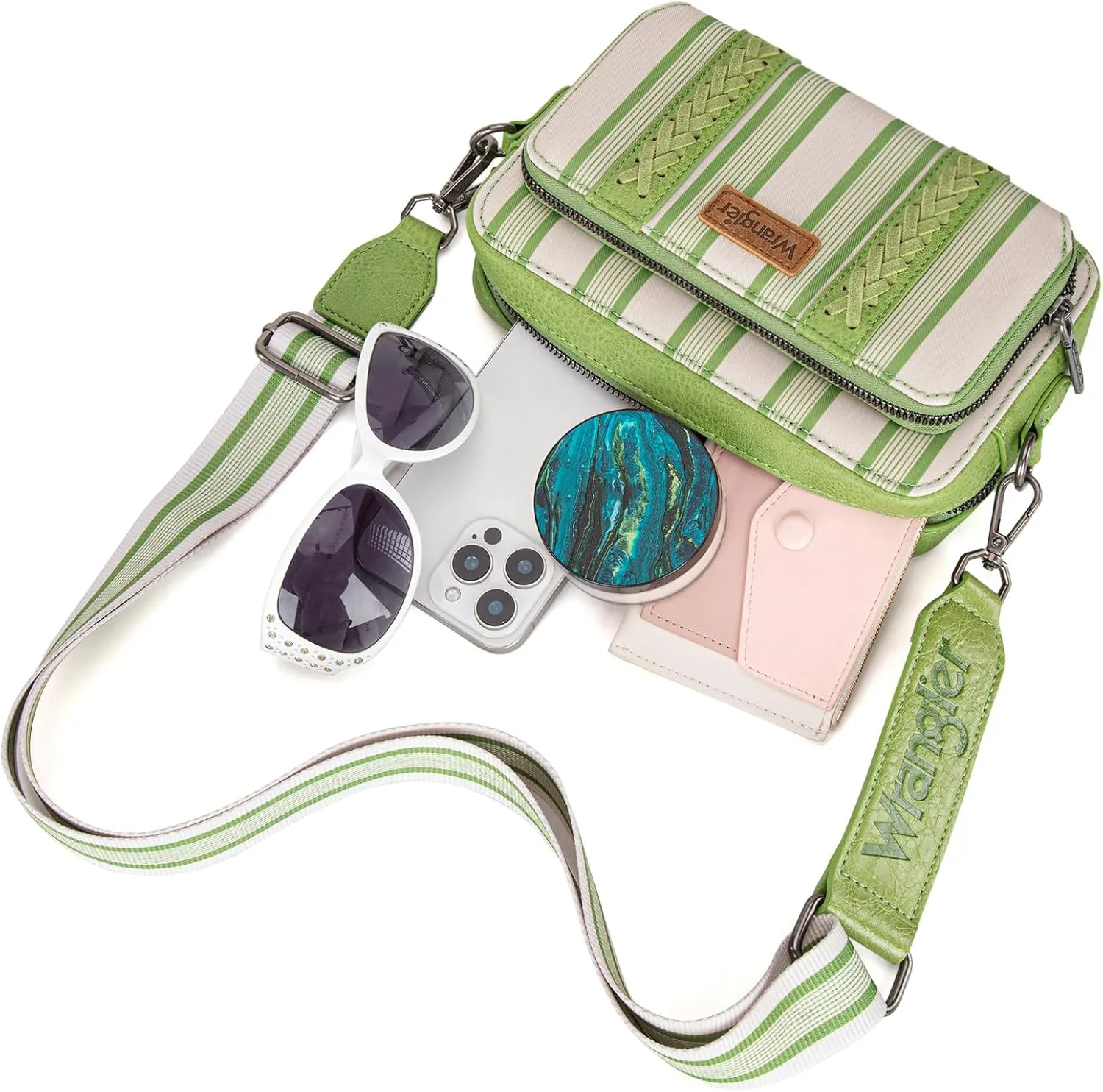 Wrangler Stripe Crossbody Bag for Women Western Cowgirl Crossbody Purses with Guitar Strap