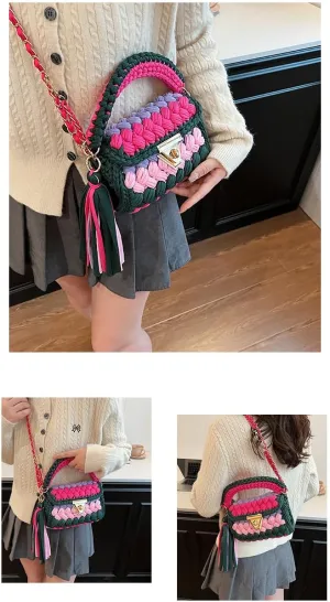y2k Crossbody Bags for Women, Aesthetic Grunge Shoulder Bag Demure Emo Women Ladies Sling Purse Straw Chic Handbag (Dark green)