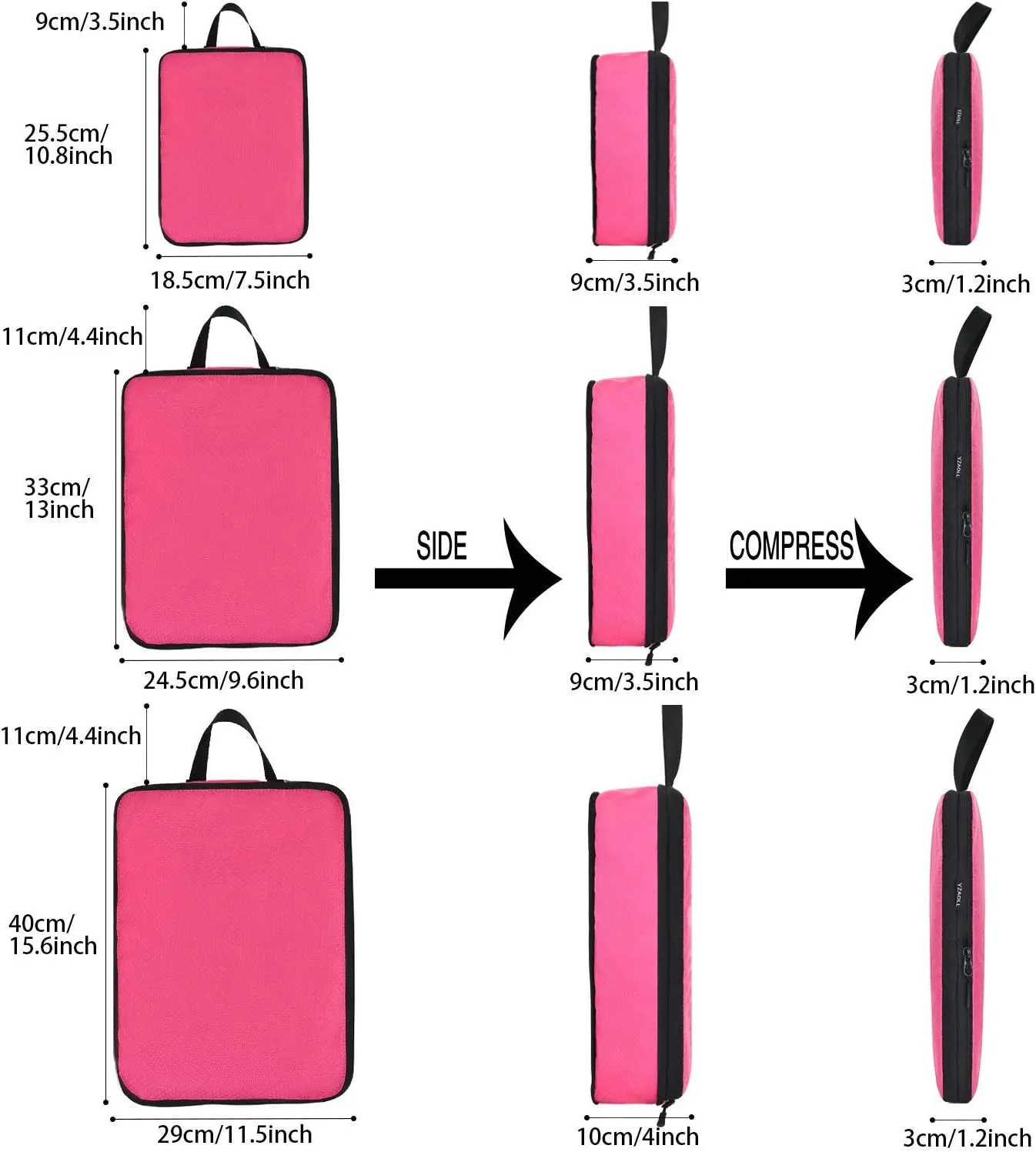 YZAOLL 3 Set/6 Set/7 Set Compression Packing Cubes Travel Accessories Expandable Packing Organizers,Travel Essentials for Carry on 3 Set Rose