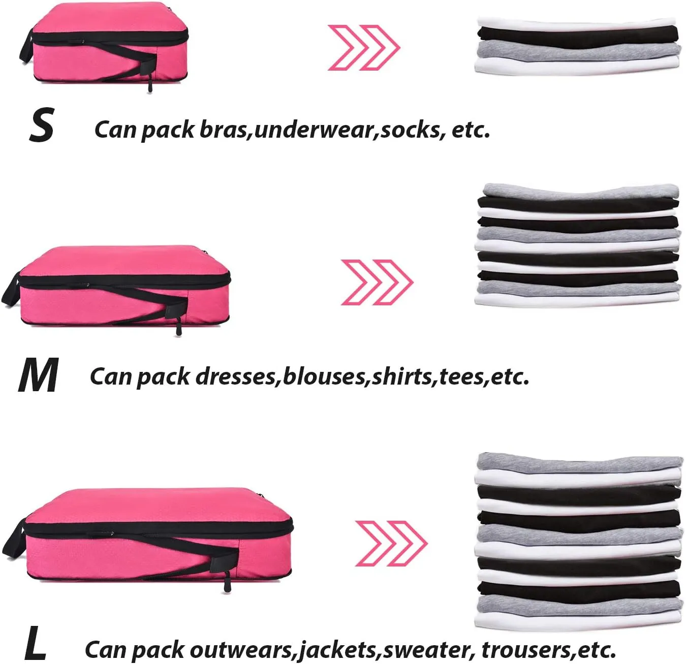 YZAOLL 3 Set/6 Set/7 Set Compression Packing Cubes Travel Accessories Expandable Packing Organizers,Travel Essentials for Carry on 3 Set Rose