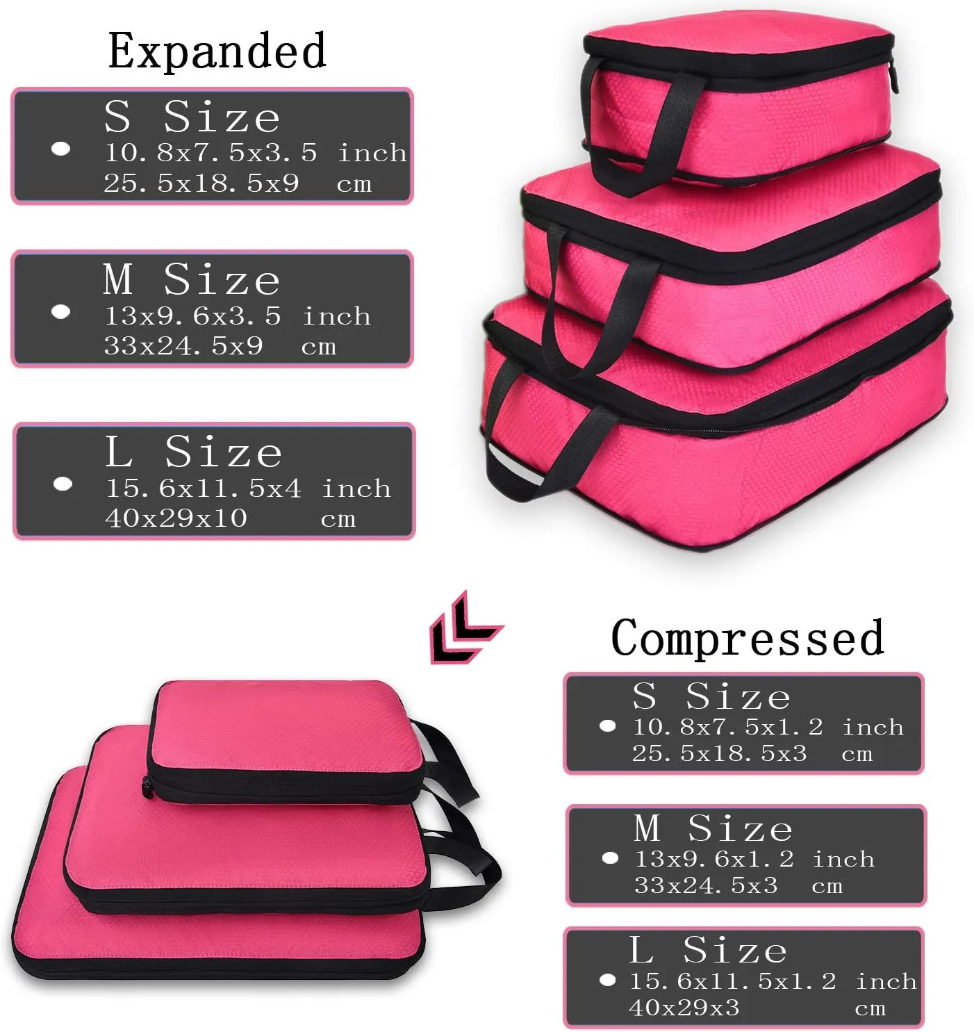 YZAOLL 3 Set/6 Set/7 Set Compression Packing Cubes Travel Accessories Expandable Packing Organizers,Travel Essentials for Carry on 3 Set Rose