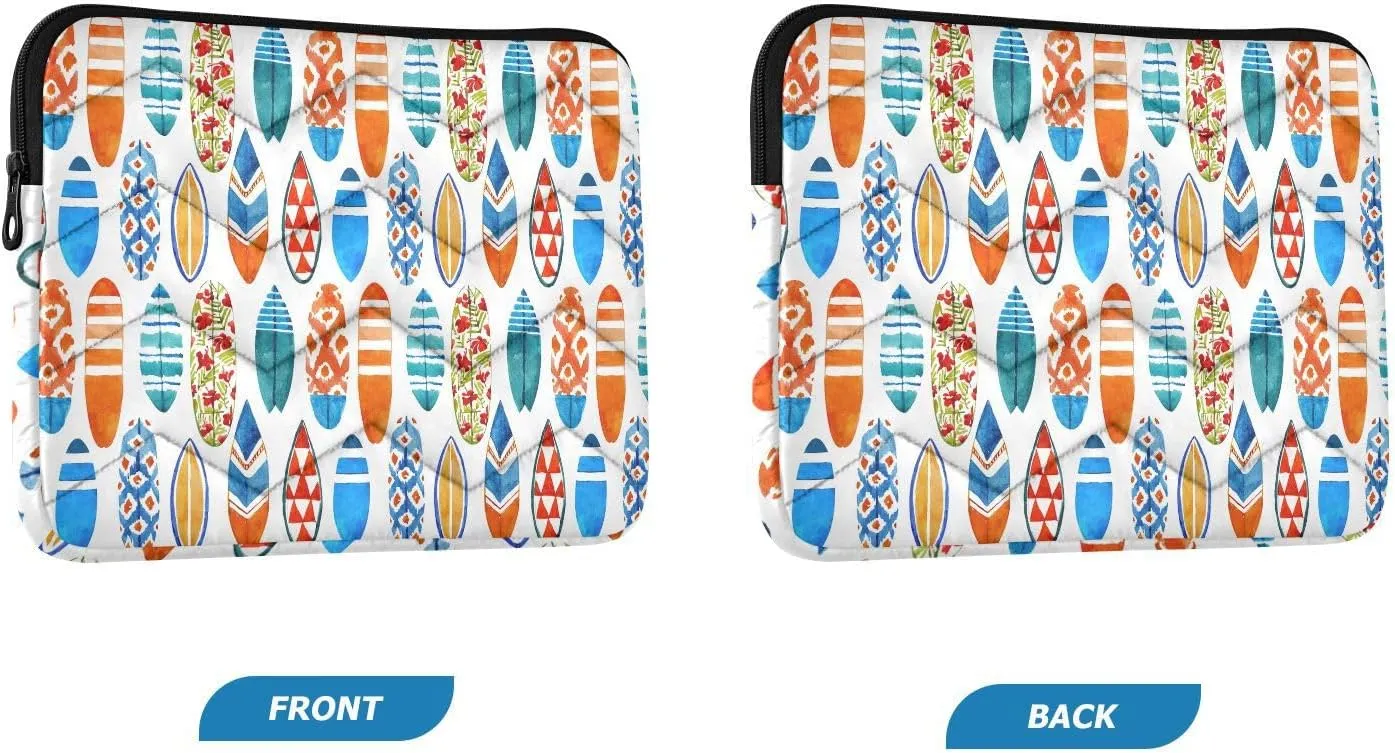 Zipper Laptop Messenger Bag, Case Sleeve Suitable for 13 in to 14 in Notebook Bag, Shoulder Strap Tablet Briefcase Print Surfboard Watercolor Seamless Summer Beach Patterns