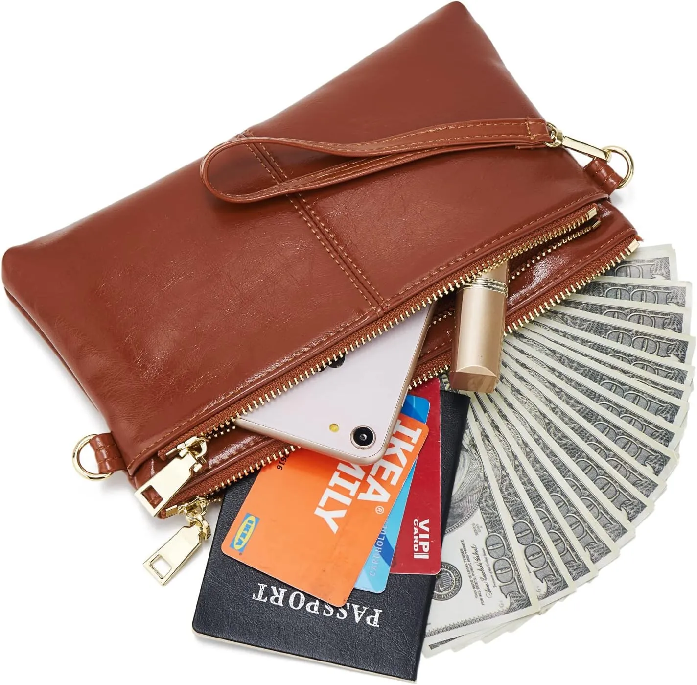 ZOOEASS Triple Zip Small Crossbody Bag Lightweight Purses Vegan Leather Wristlet Clutch, Includes Adjustable Shoulder