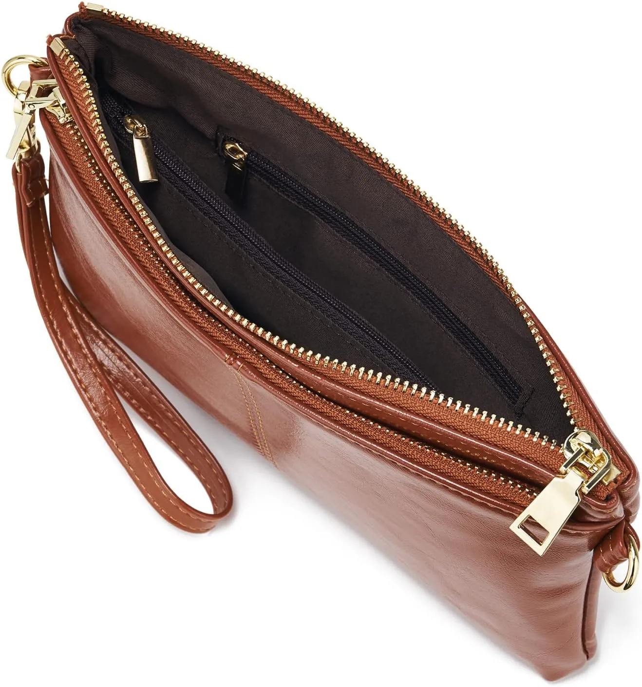 ZOOEASS Triple Zip Small Crossbody Bag Lightweight Purses Vegan Leather Wristlet Clutch, Includes Adjustable Shoulder