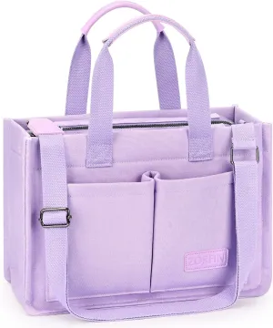 ZORFIN Canvas Tote Bag for Women with Zipper and Compartments Crossbody Work Laptop Bag for Travel College Office