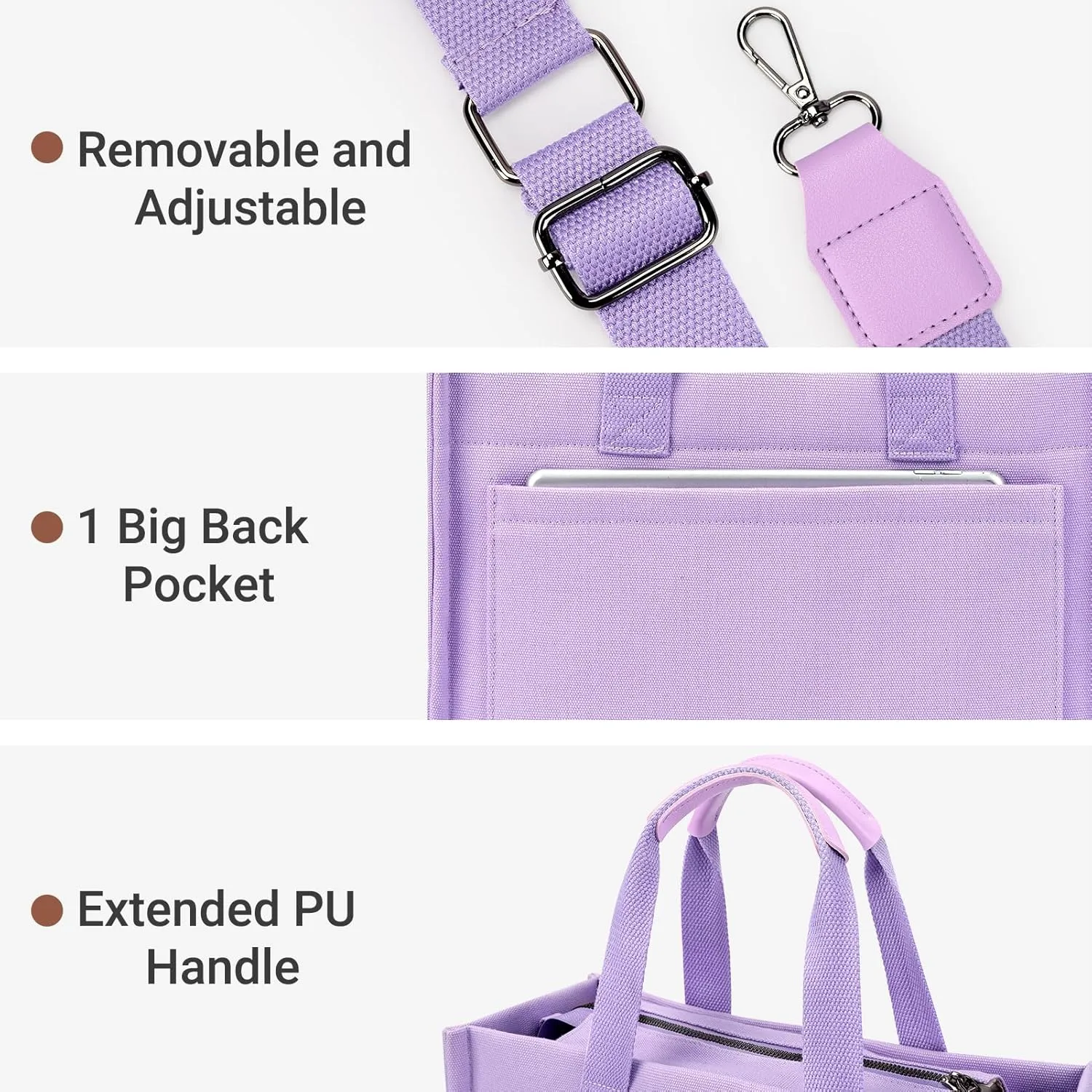 ZORFIN Canvas Tote Bag for Women with Zipper and Compartments Crossbody Work Laptop Bag for Travel College Office
