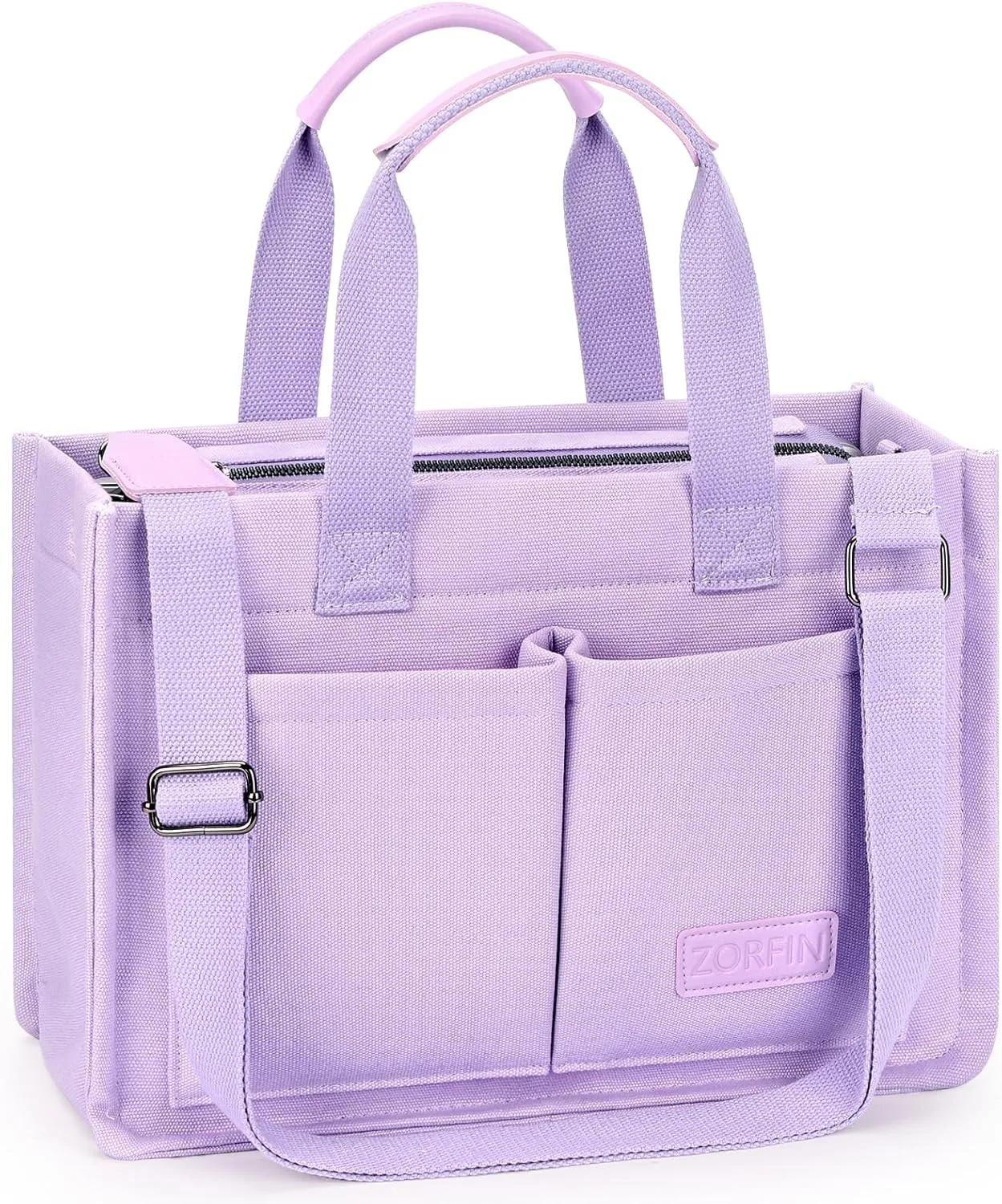 ZORFIN Canvas Tote Bag for Women with Zipper and Compartments Crossbody Work Laptop Bag for Travel College Office